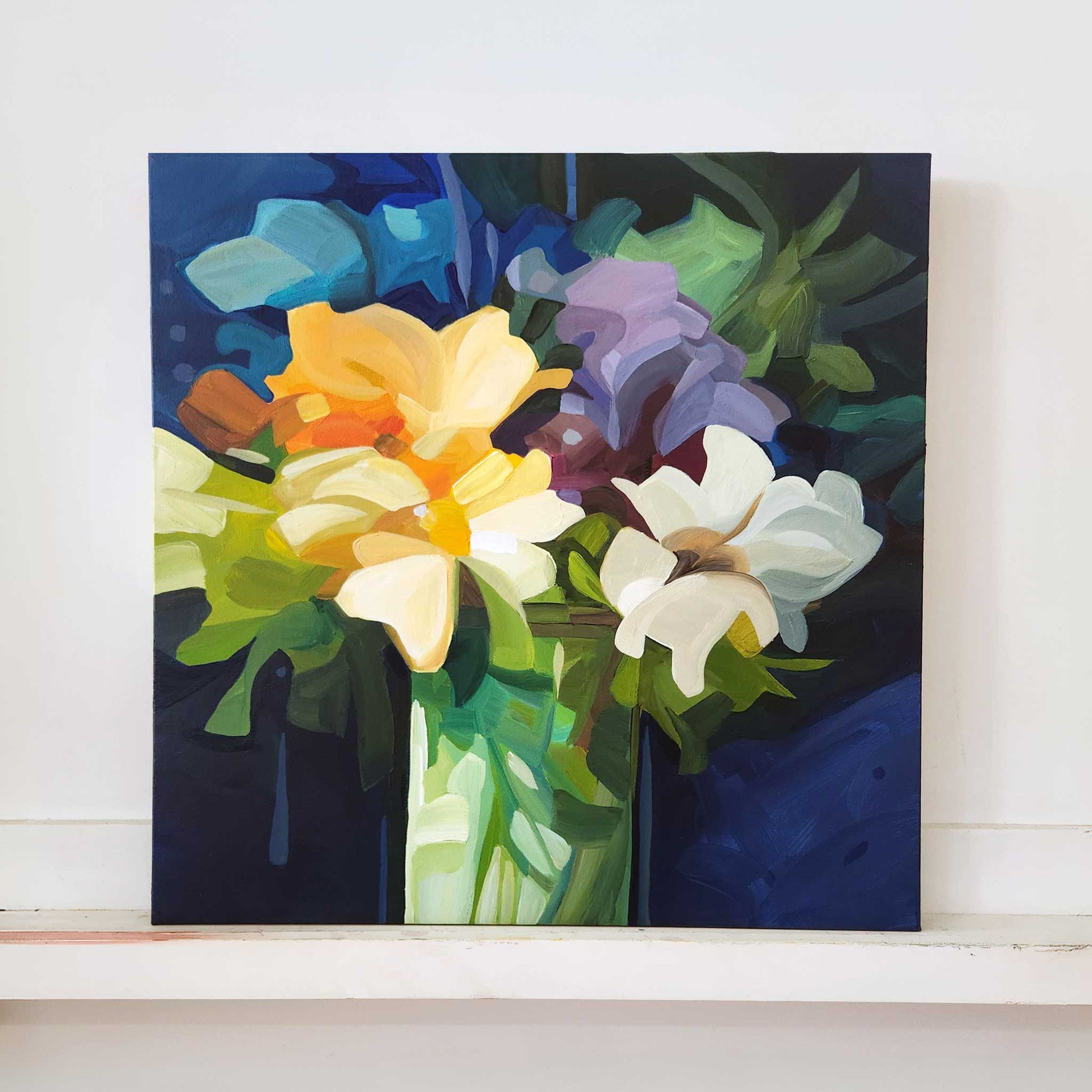 blue and yellow wildflower painting