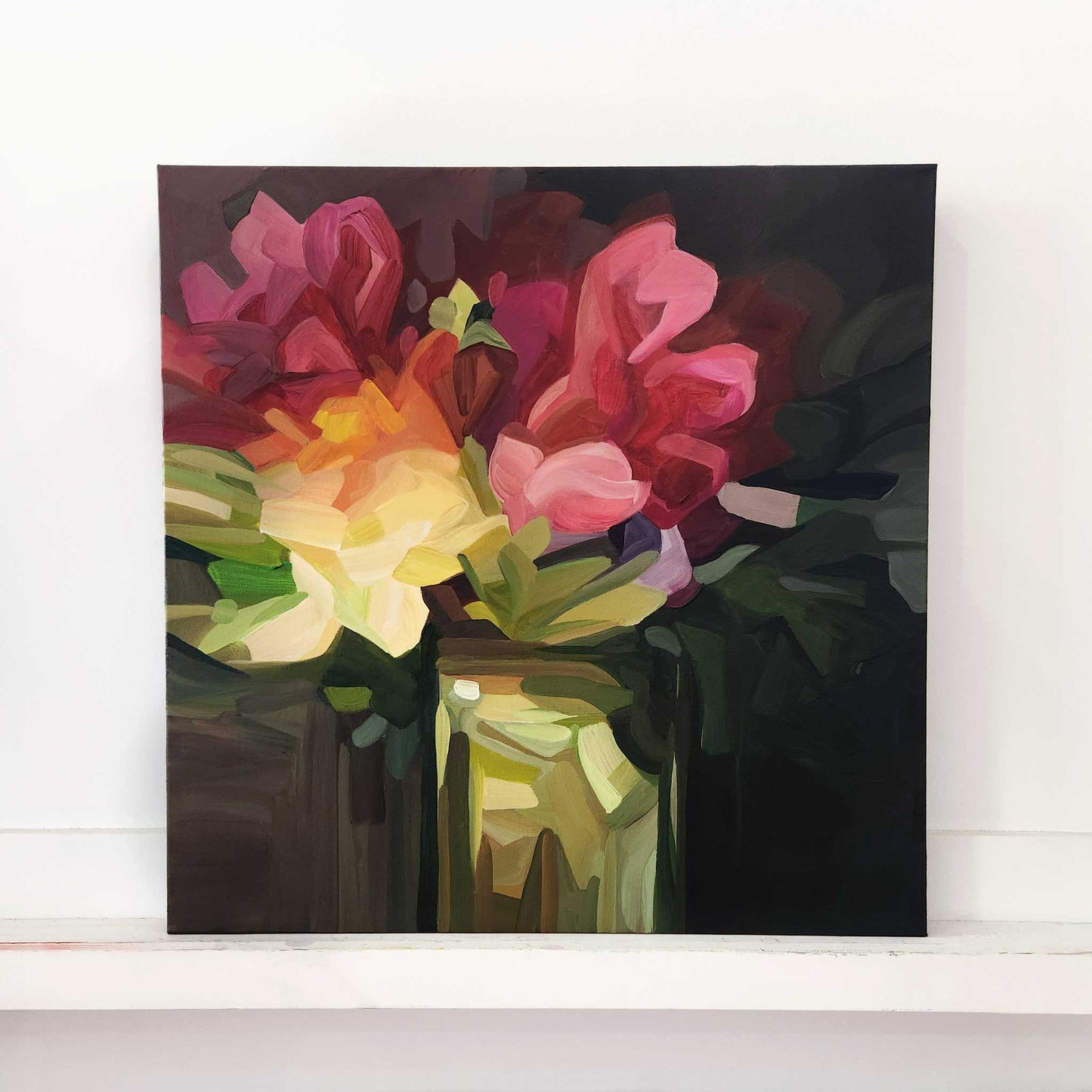 modern red and magenta flower painting