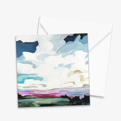 Moonlit sky art greeting card inspired by luminous evening skies and rich cobalt blue tones
