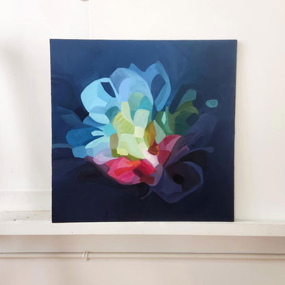 navy abstract painting dark sparks