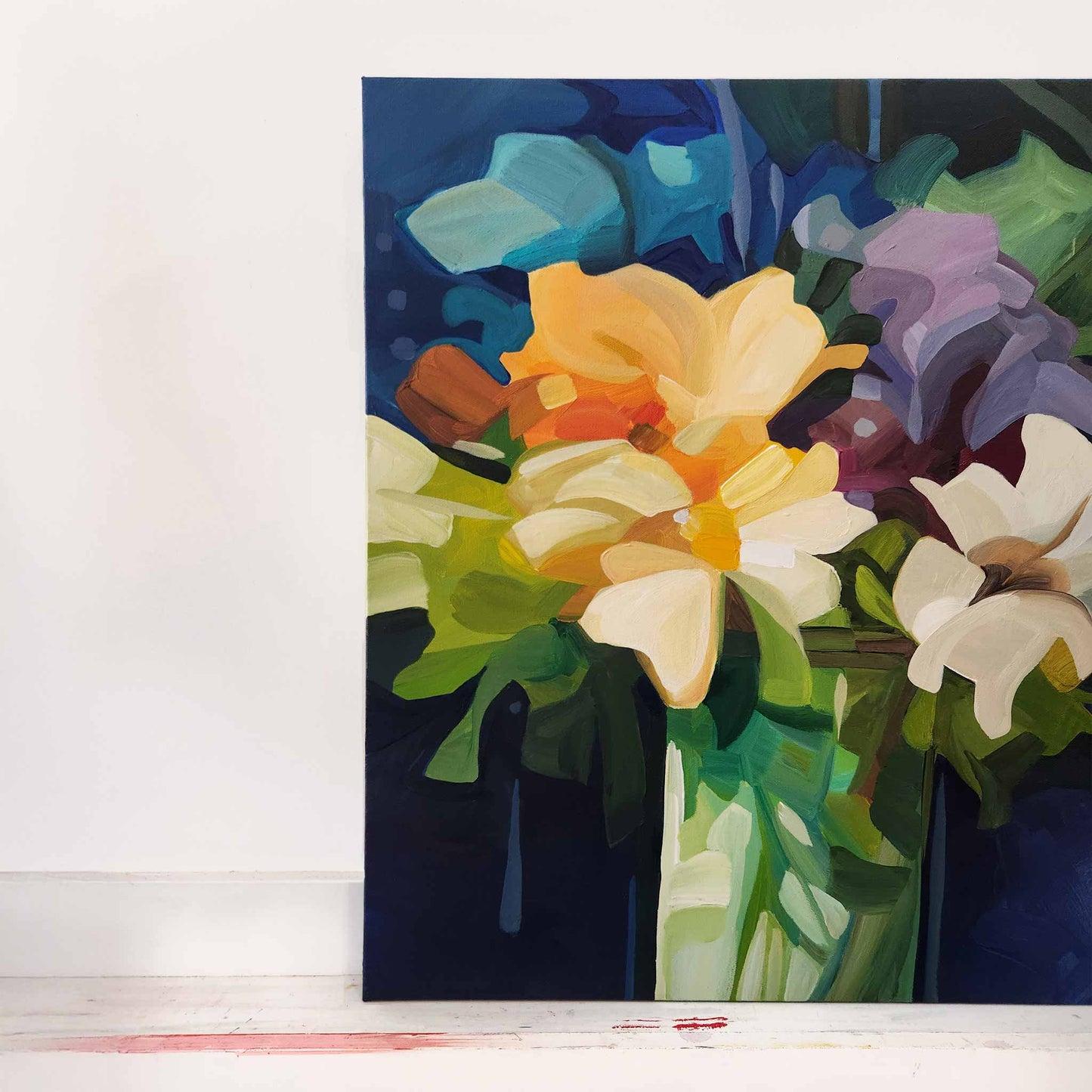 original blue and yellow wildflower painting