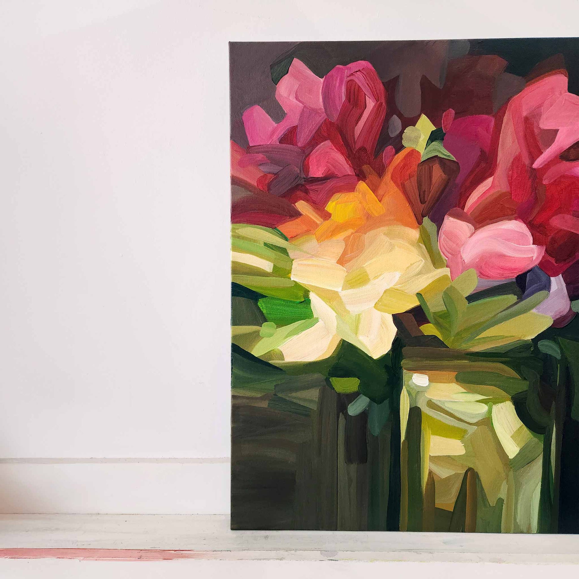 vibrant red and magenta wildflower painting