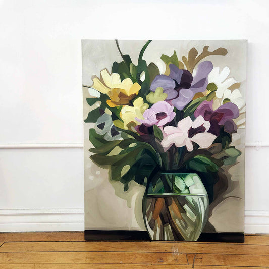 Original abstract floral painting with earthy palette and expressive brushwork