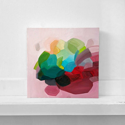 vibrant red and pink abstract oil painting