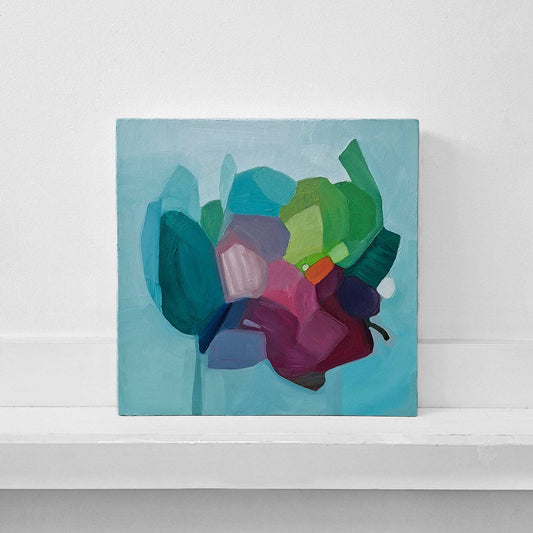 blue and teal abstract floral painting