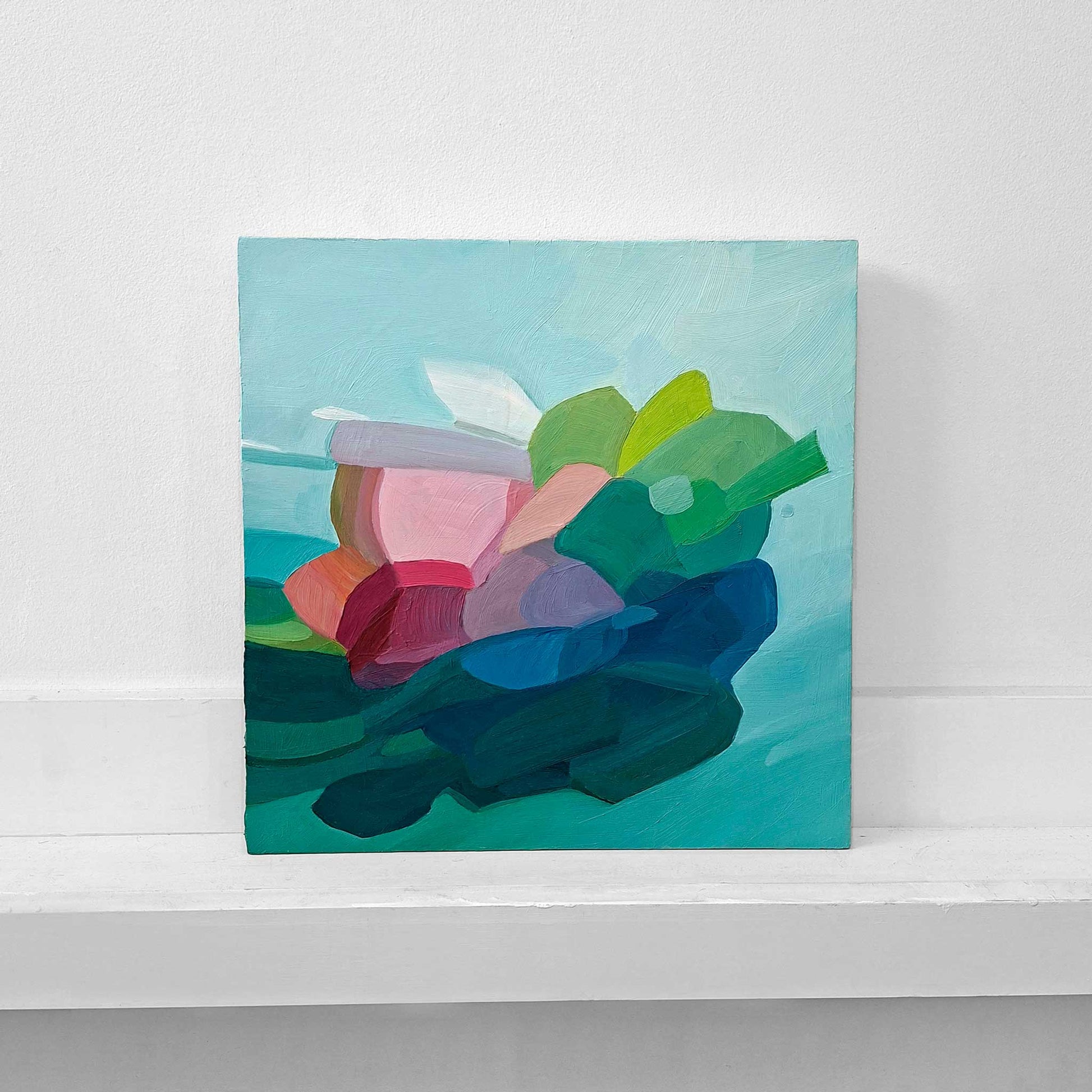 colourful teal and blue abstract oil painting