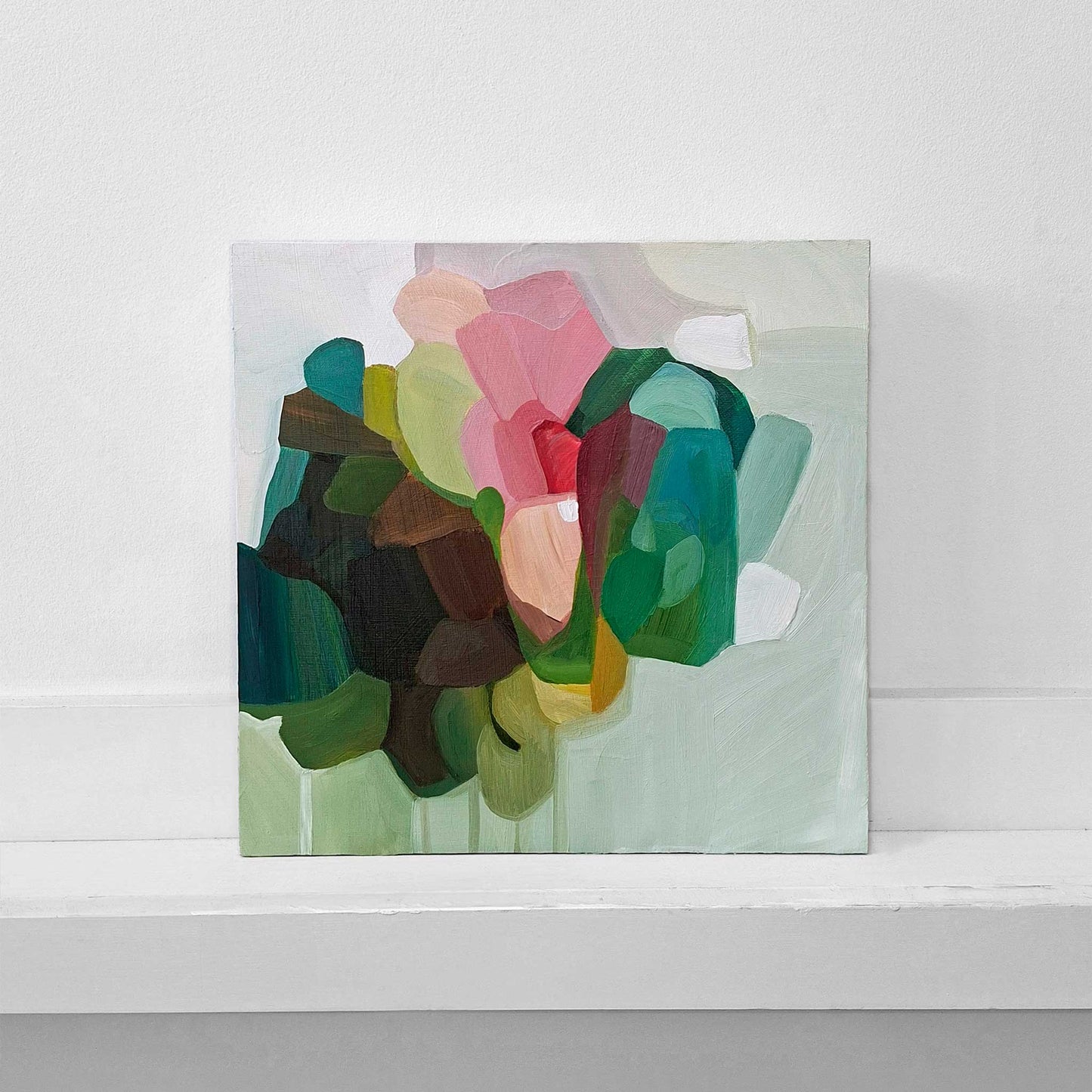 contemporary abstract oil paint with oval shapes in shades of green