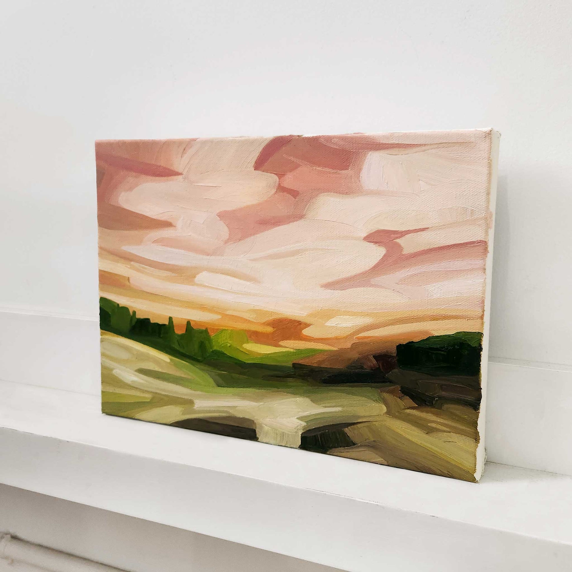 original abstract oil painting of an abstract peach evening sky
