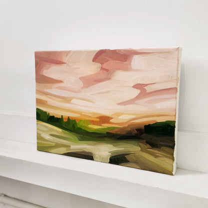 original abstract oil painting of an abstract peach evening sky