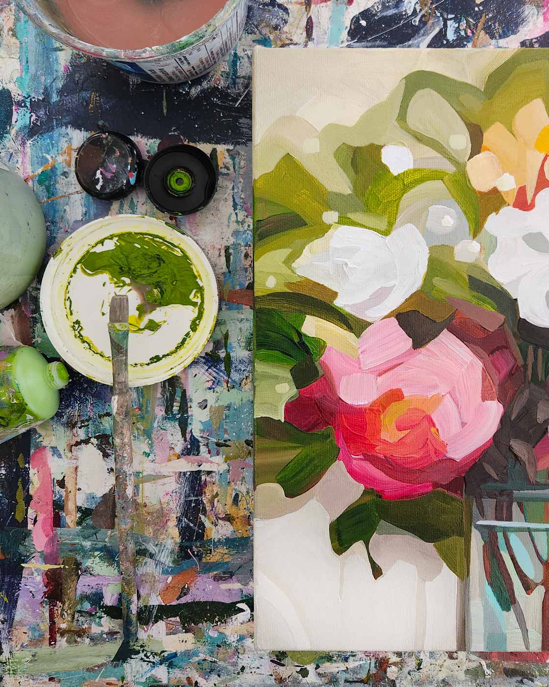 paintign abstract florals in progress