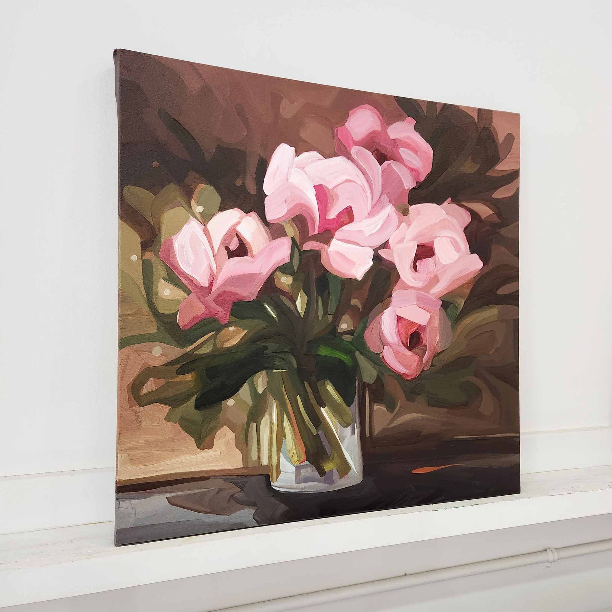 painting of pink peonies in a vase