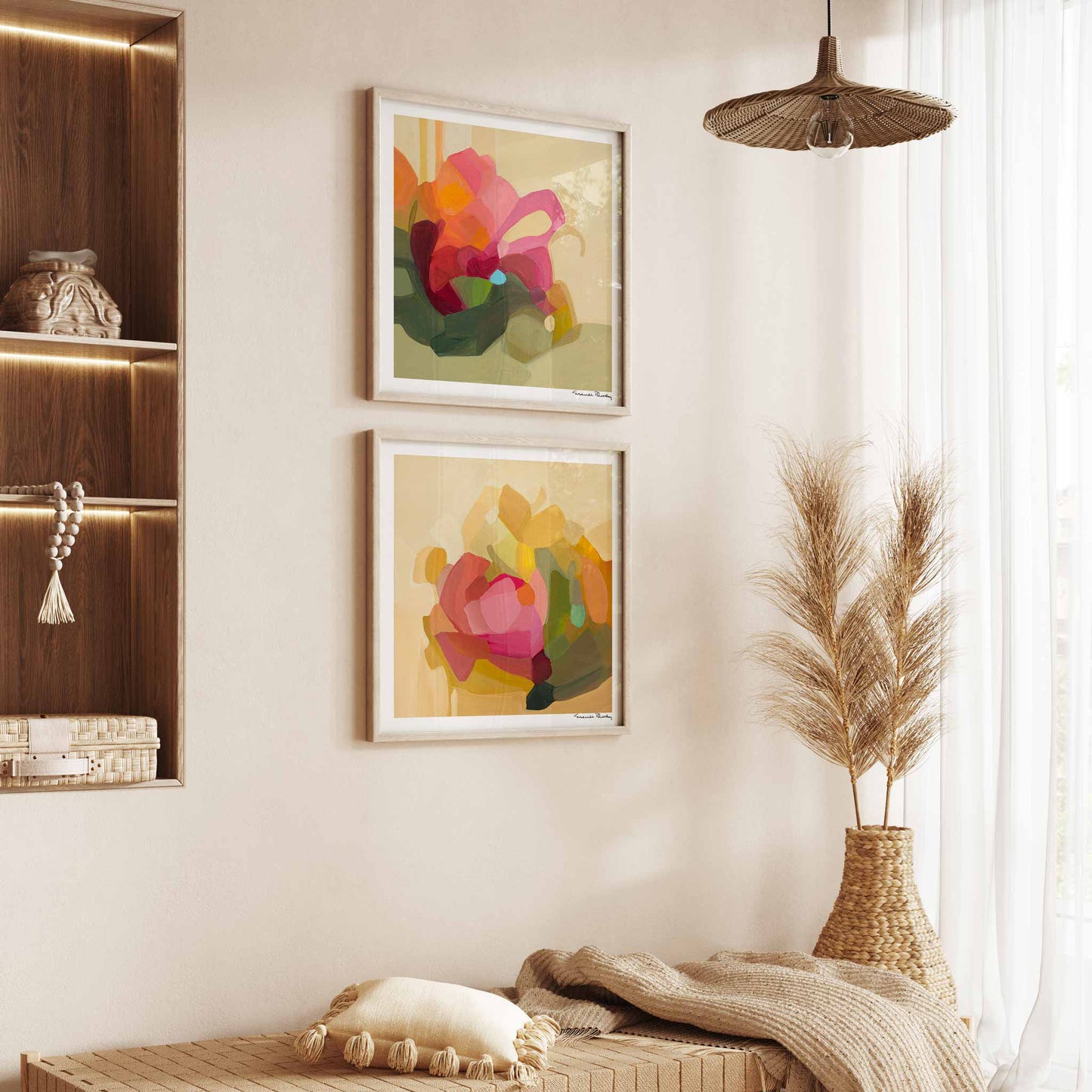 pair of yellow abstract wall art prints