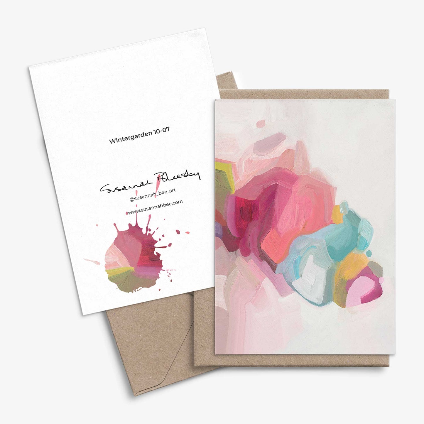 pastel abstract painting on artist greeting cards with kraft envelopes