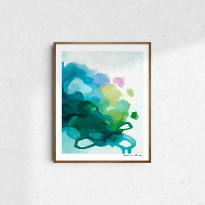 a fine art print of an acrylic abstract painting in pastel blue and teal green by Canadian artist Susannah Bleasby