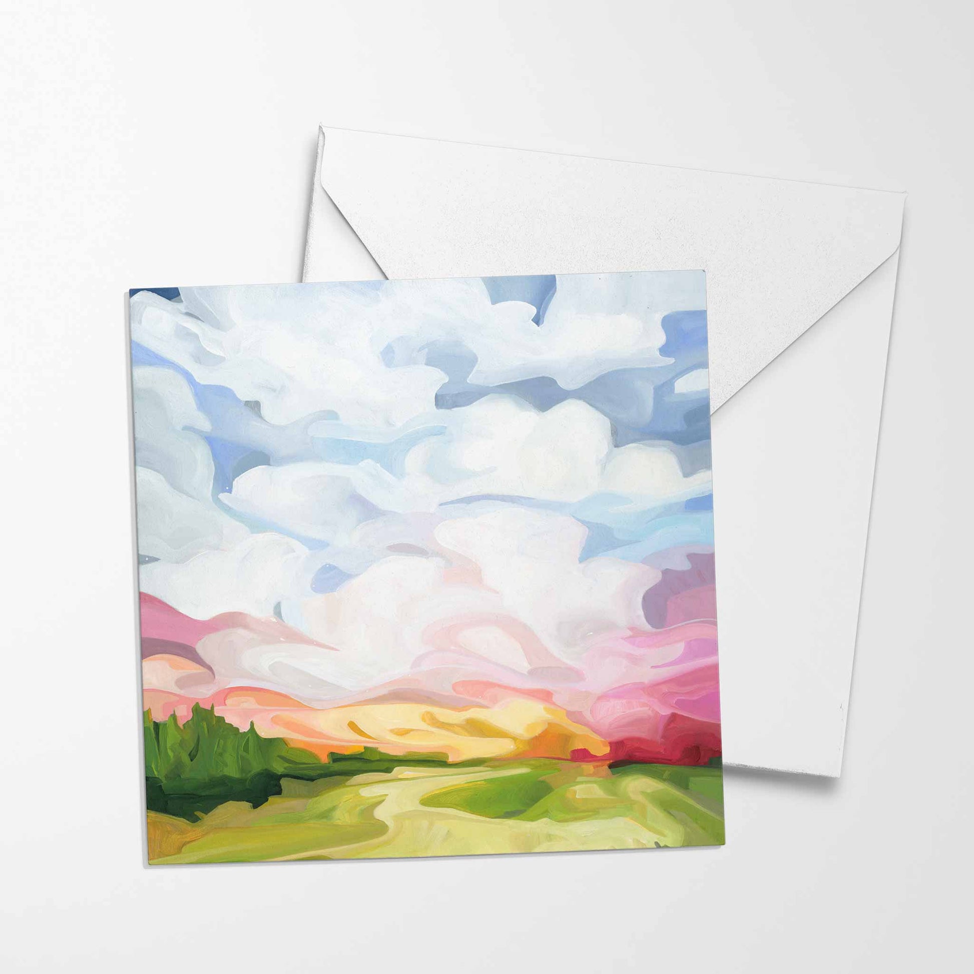 pastel sunrise painting blank greeding card