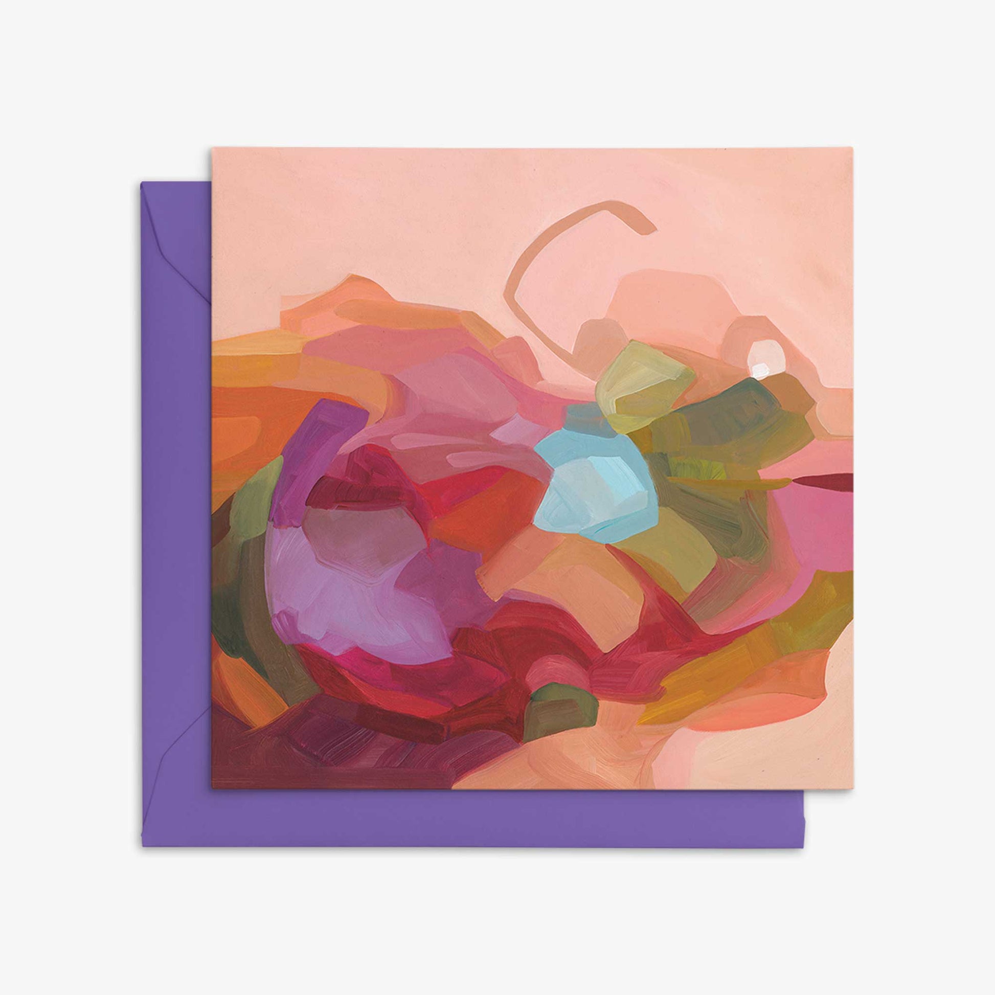 peach abstract art cards with purple envelope