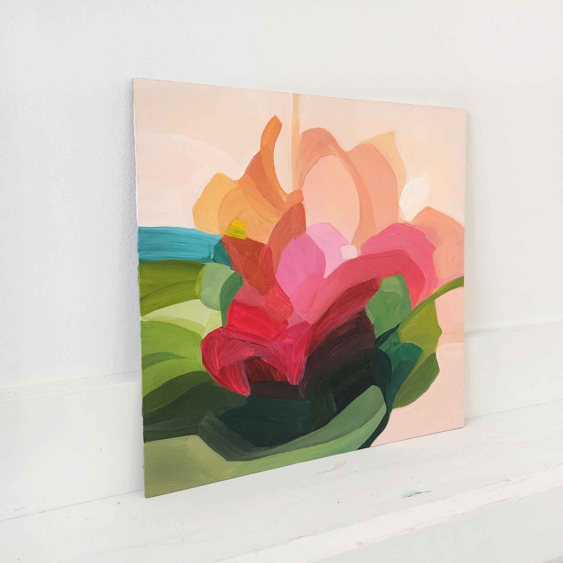 peachy pink abstract floral painting