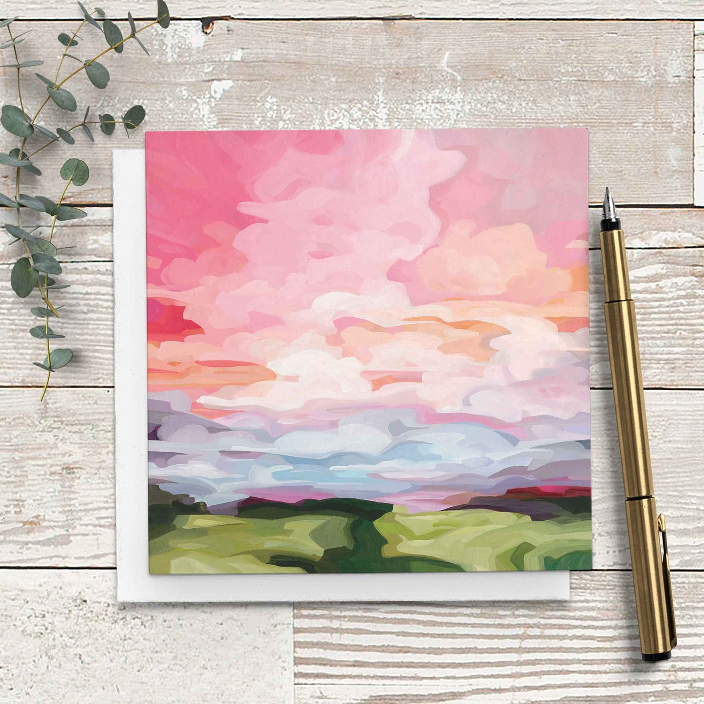 peach pink sunrise blank art card