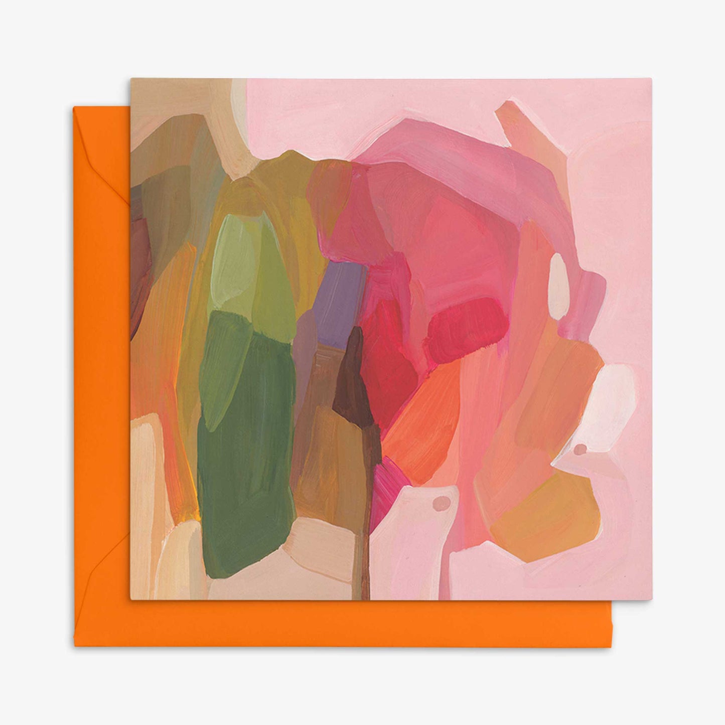 pink abstract card uk with orange envelope