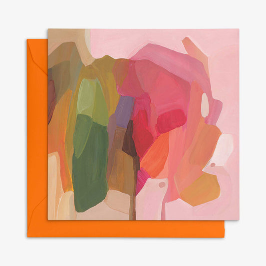pink abstract card uk with orange envelope
