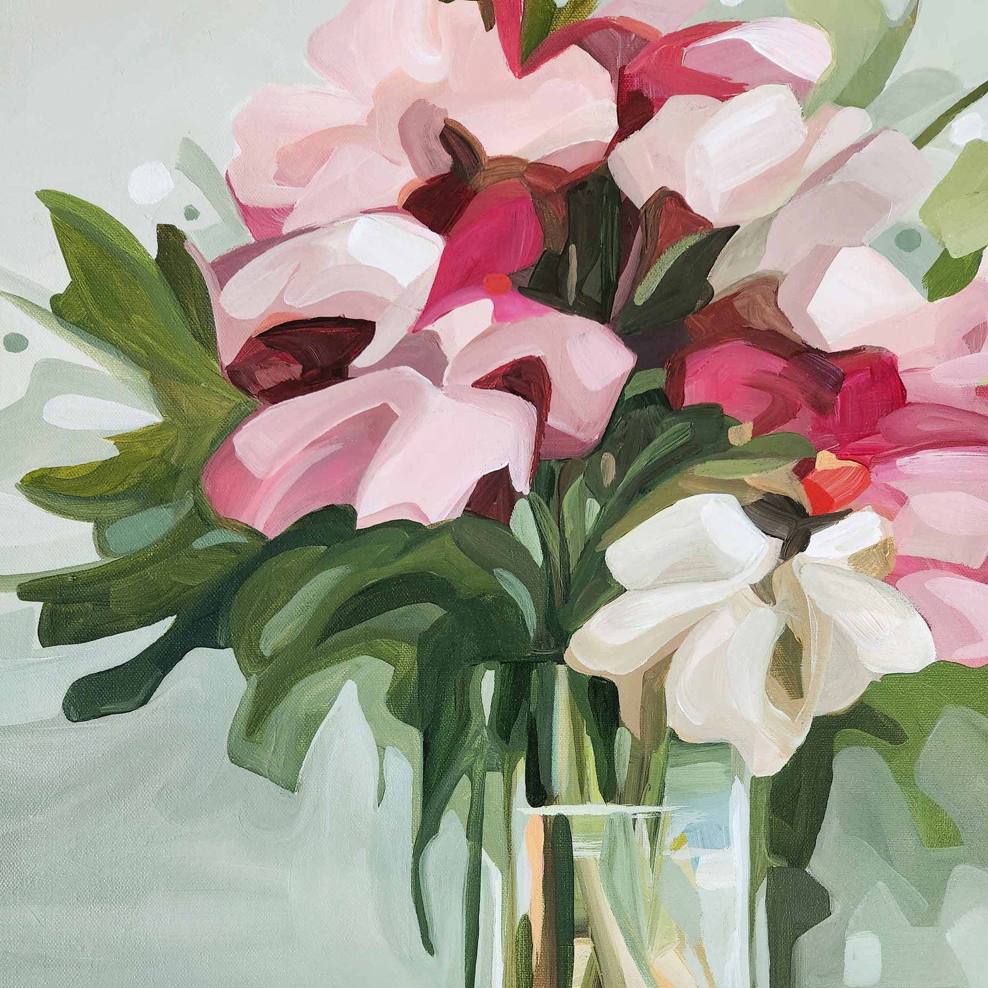 pink floral bouquet painting close up