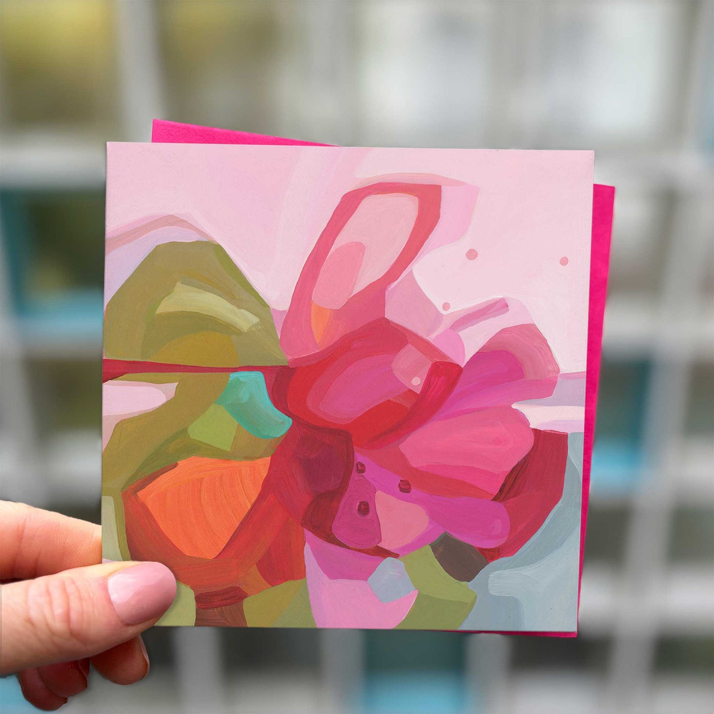 small pink flower abstract art card uk