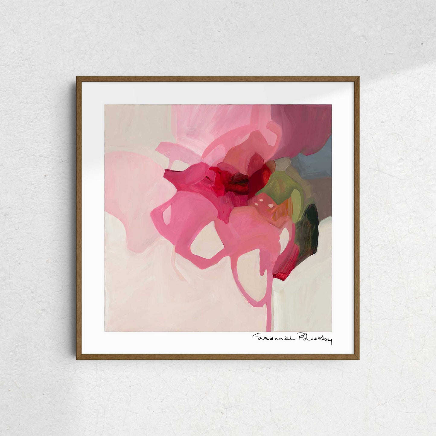 abstract pink flower fine art print created from a painting by Canadian artist Susannah Bleasby