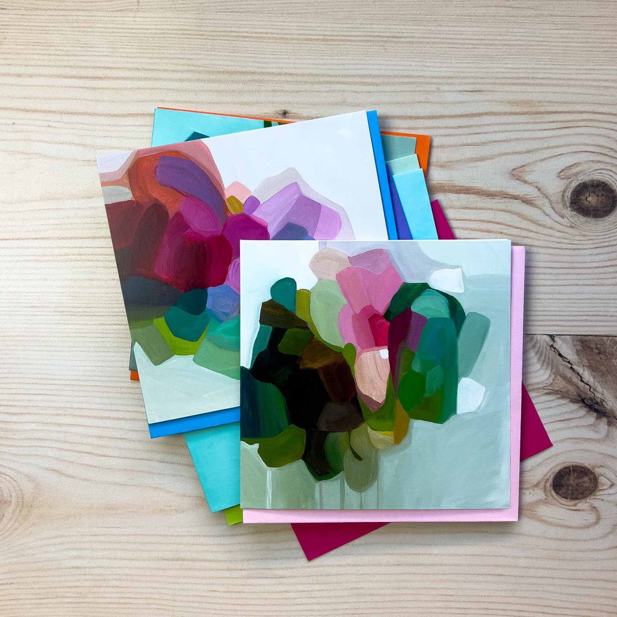 pink and green abstrct greeting cards