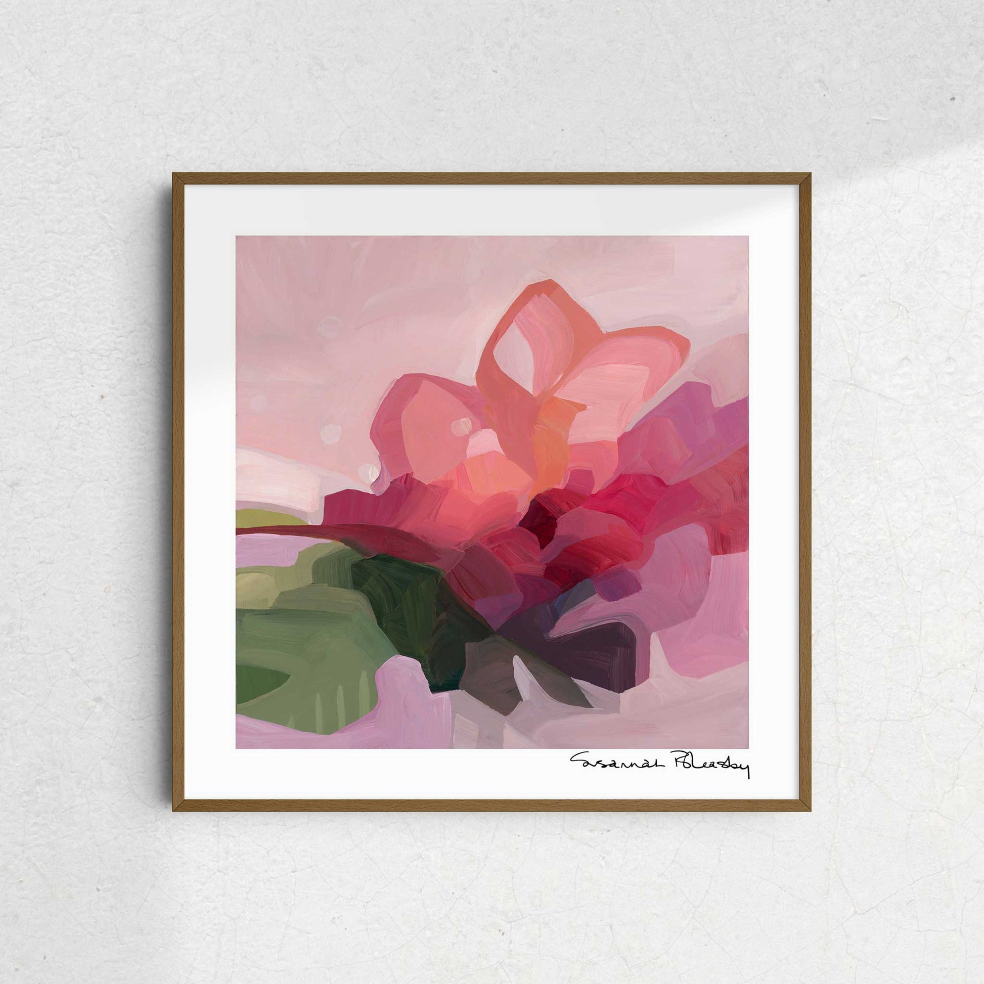 pink and magenta abstract flower painting wall art print by Canadian artist Susannah Bleasby