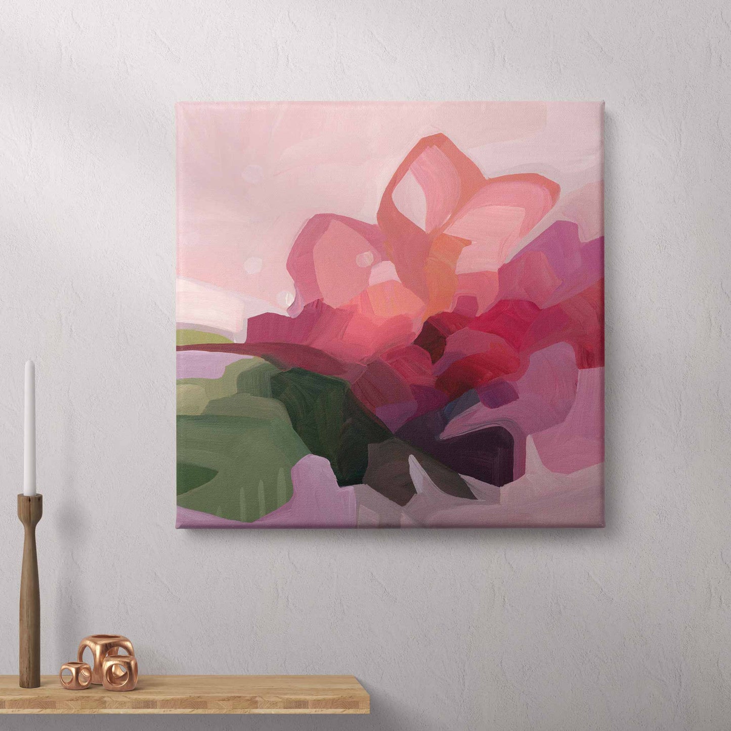 canvas art print of a pink magenta abstract flower painting by Canadian artist Susannah Bleasby