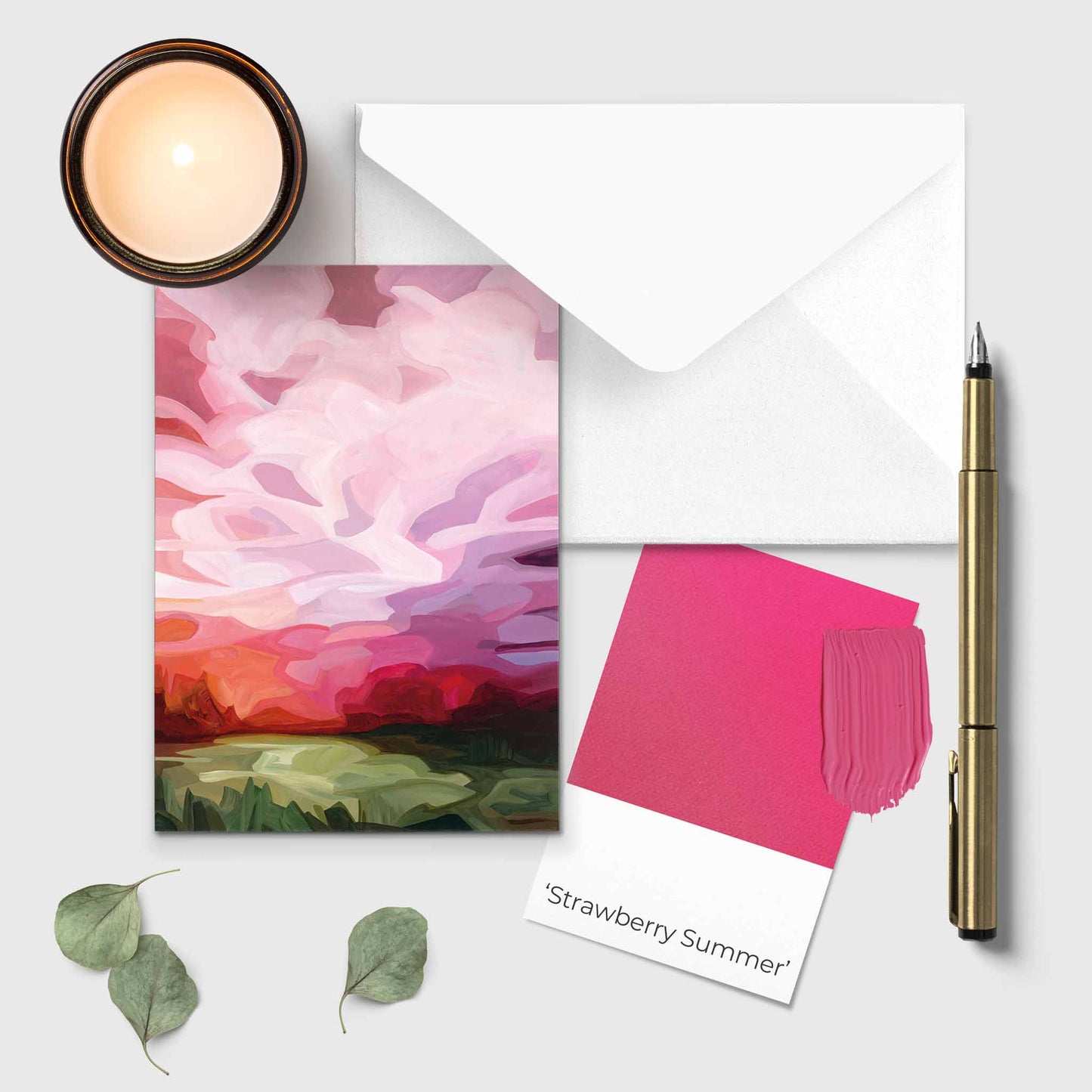 pink sky painting blank art card