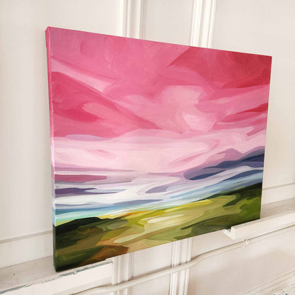 vibrant pink summer night sky painting