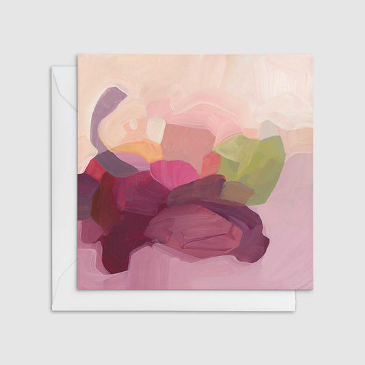plum purple abstract art greeting card with envelope