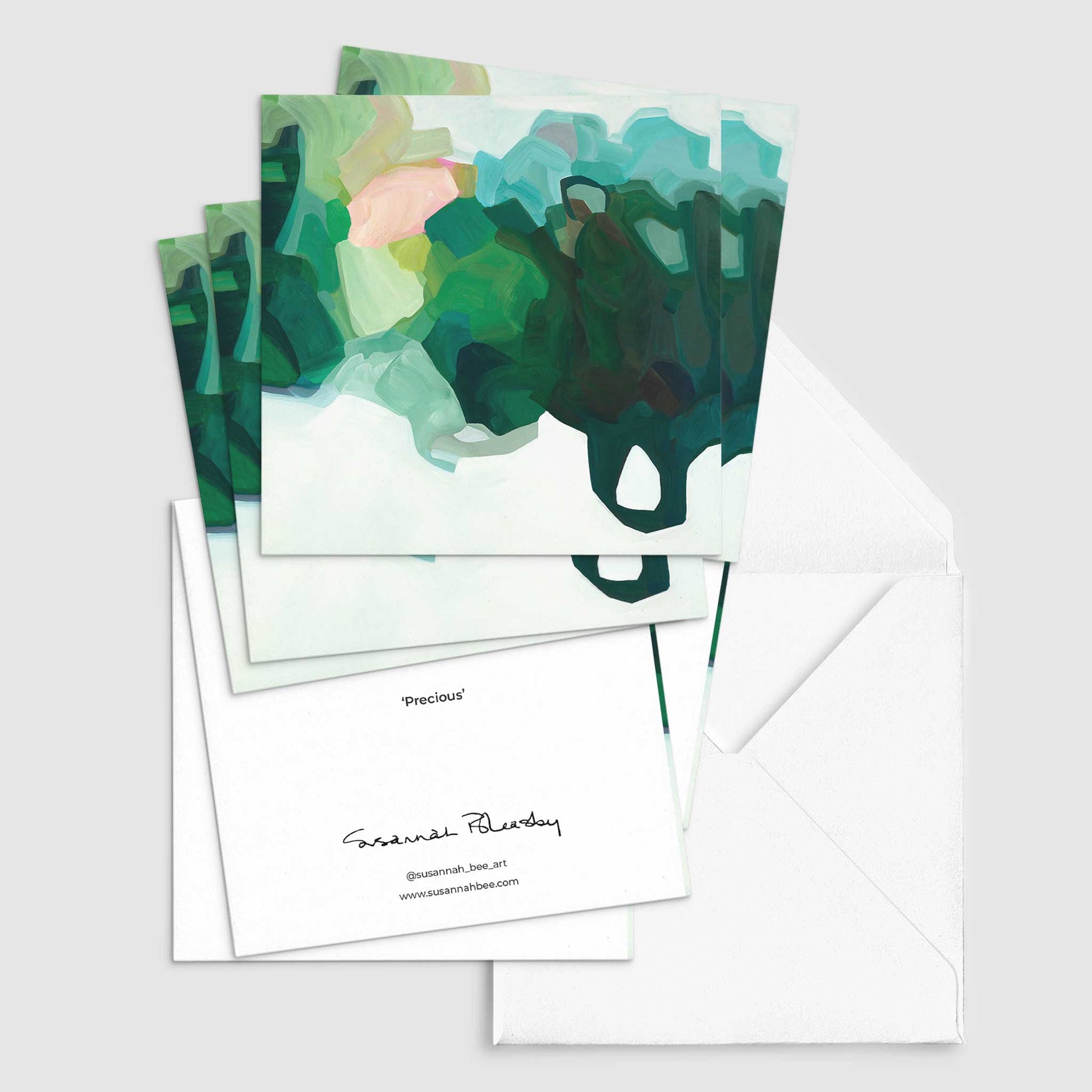 precious green abstract painting art cards