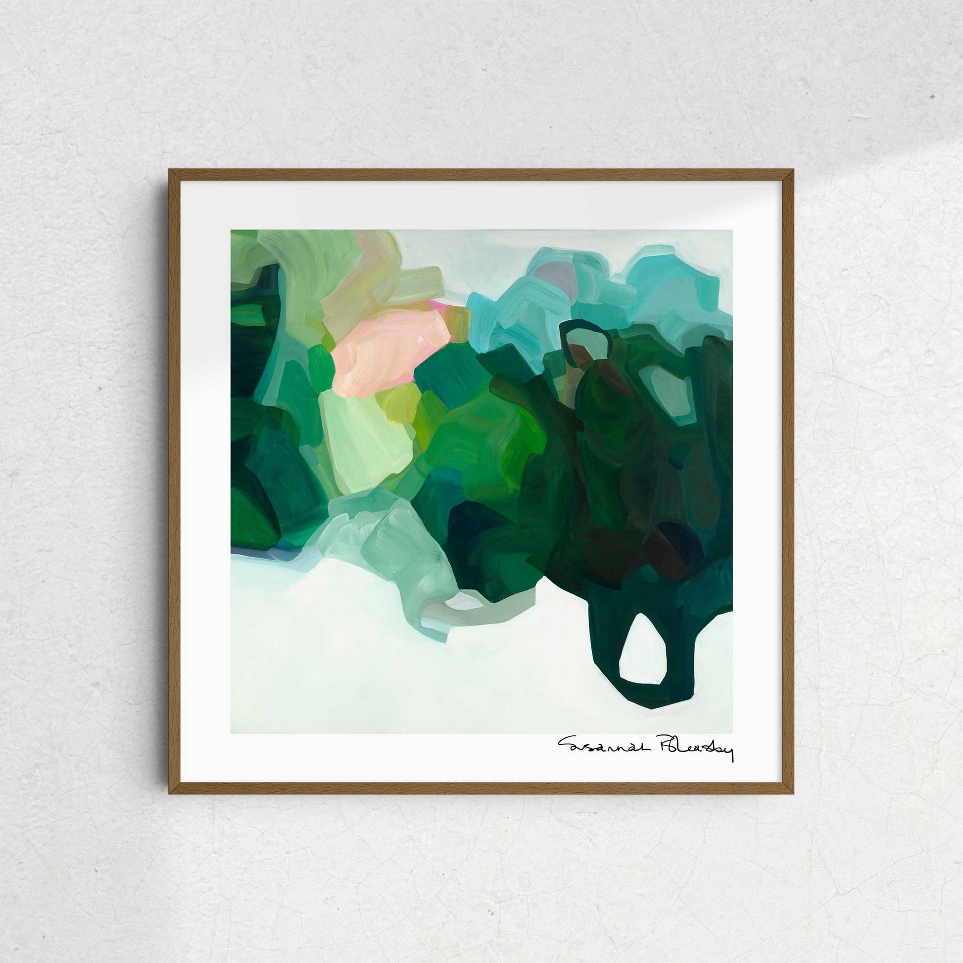 12x12 abstract art print in jade green created from 'Precious' an oversize abstract acrylic painting from Canadian artist Susannah Bleasby