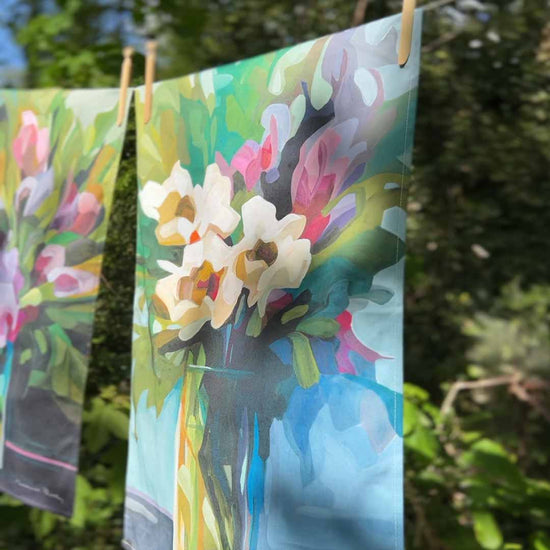abstract floral cotton tea towel