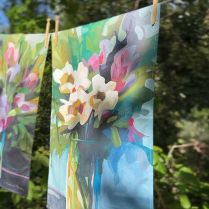 abstract floral cotton tea towel