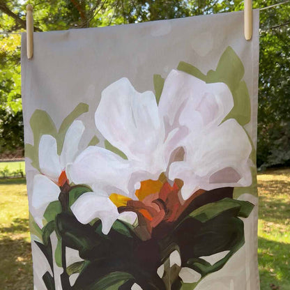 beige floral cotton tea towel