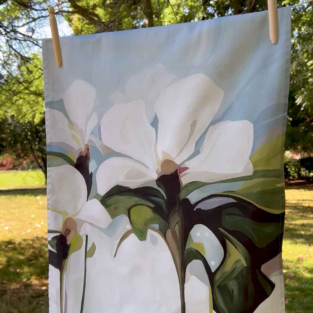 blue and white floral cotton tea towels