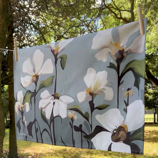 grey floral cotton tea towels