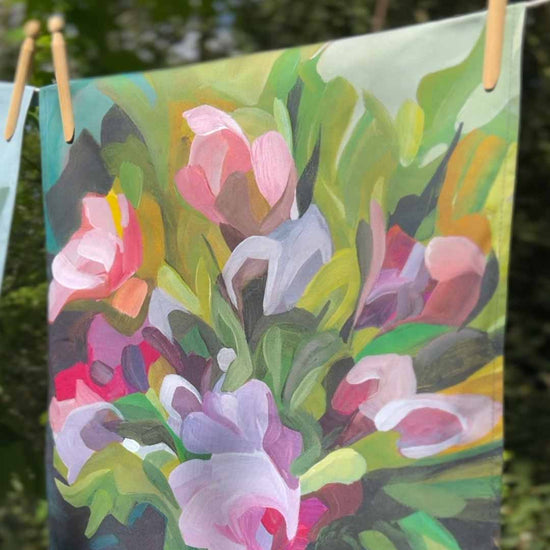 purple floral cotton tea towel