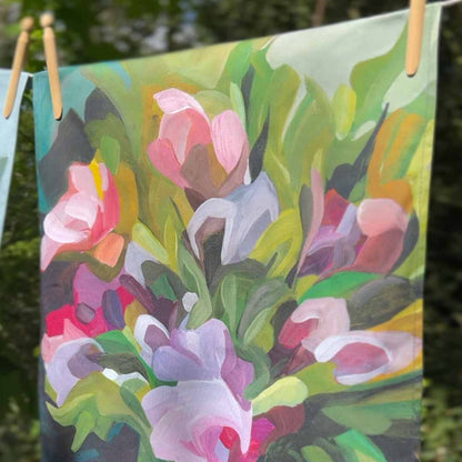 purple floral cotton tea towel