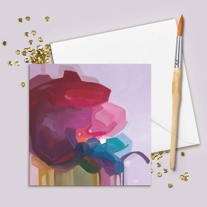 purple abstract flowers square art card