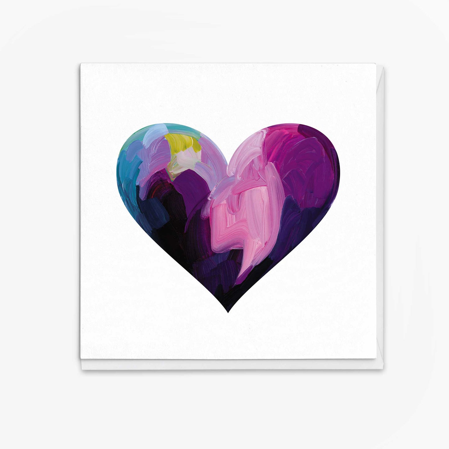 Purple heart love card with playful abstract artwork and layered painted brushstroke