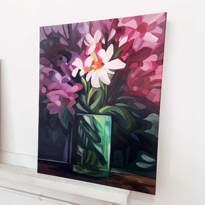 painting of magenta and purple wildflowers