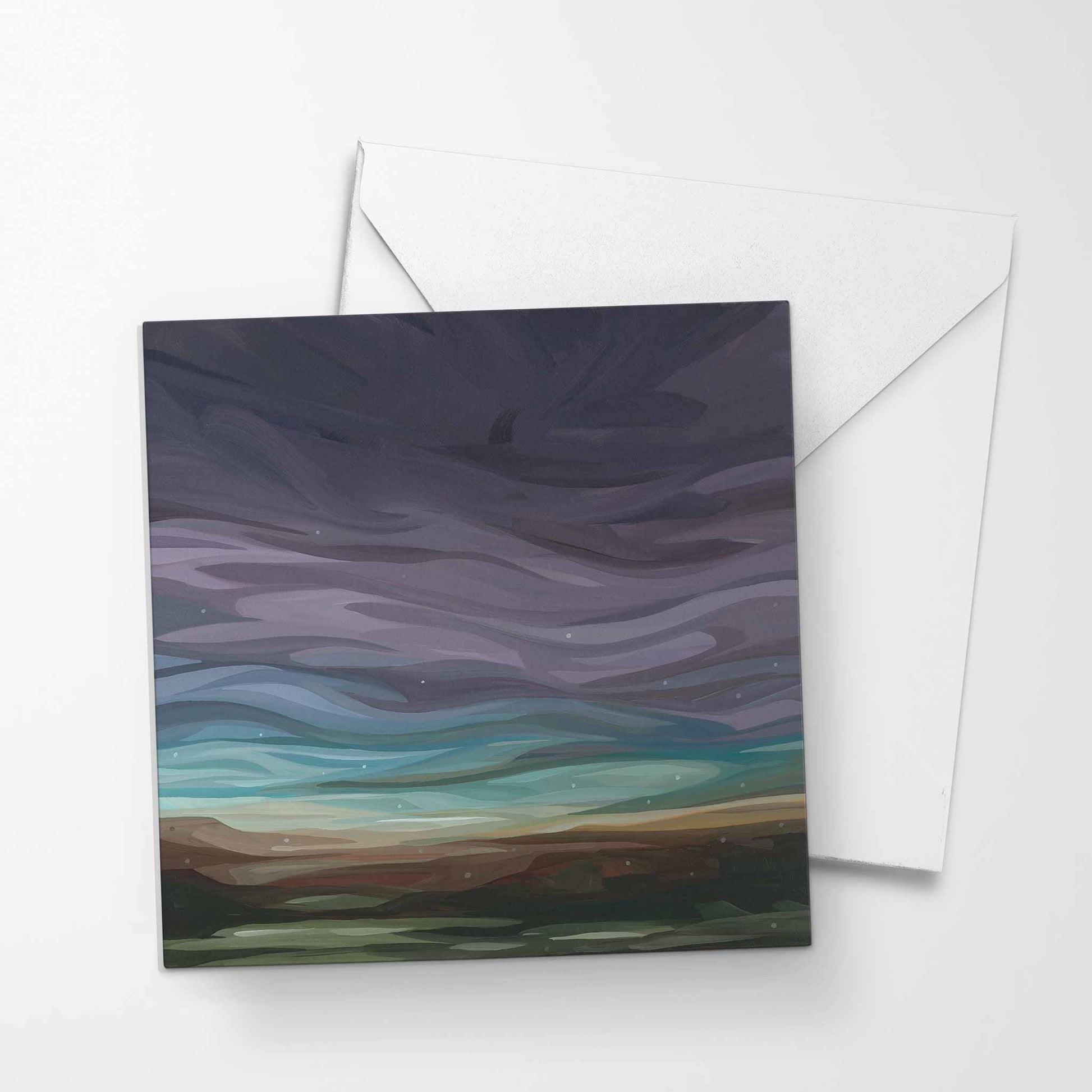 purple night sky painting art card UK