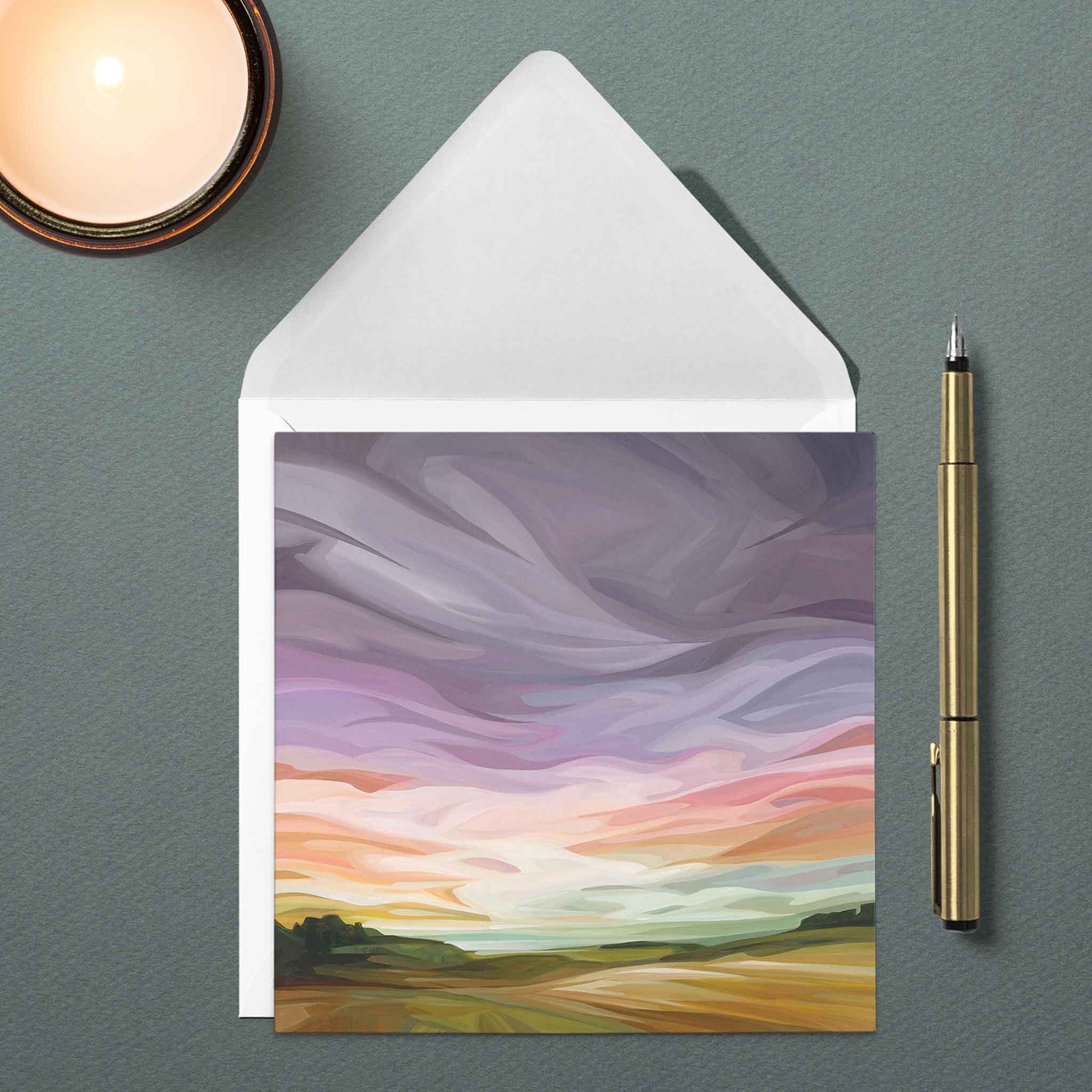 purple sunset fine art cards UK