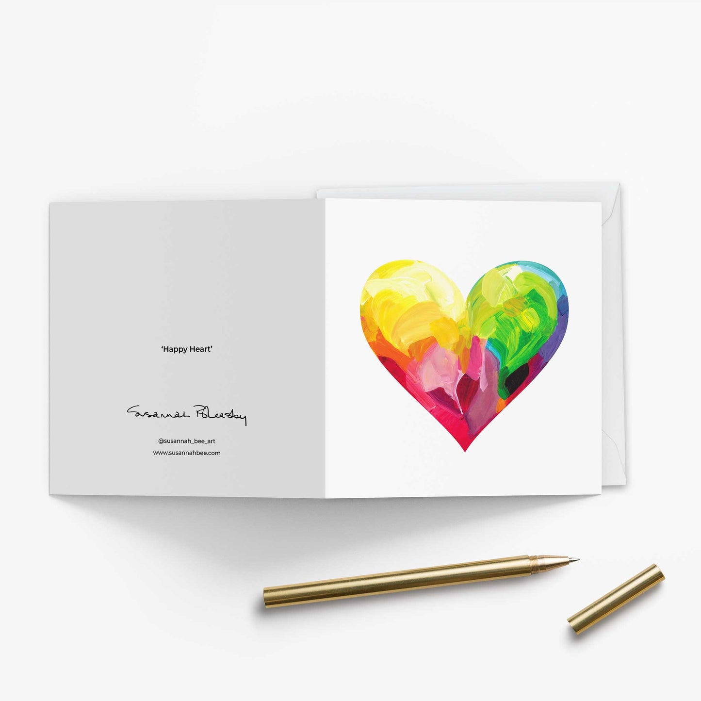 Colourful rainbow heart love card with modern abstract painted design