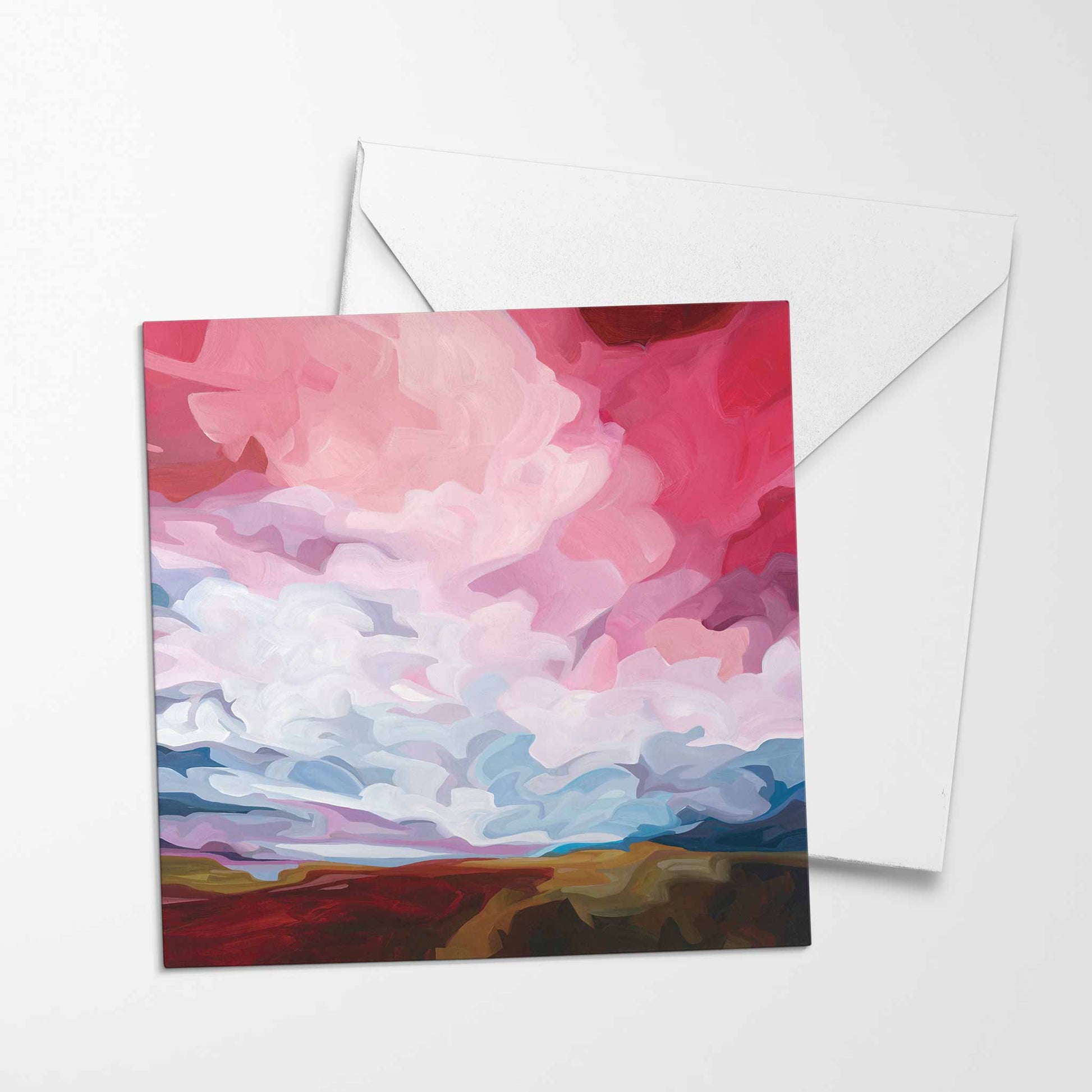 raspberry magenta sky artwork blank card