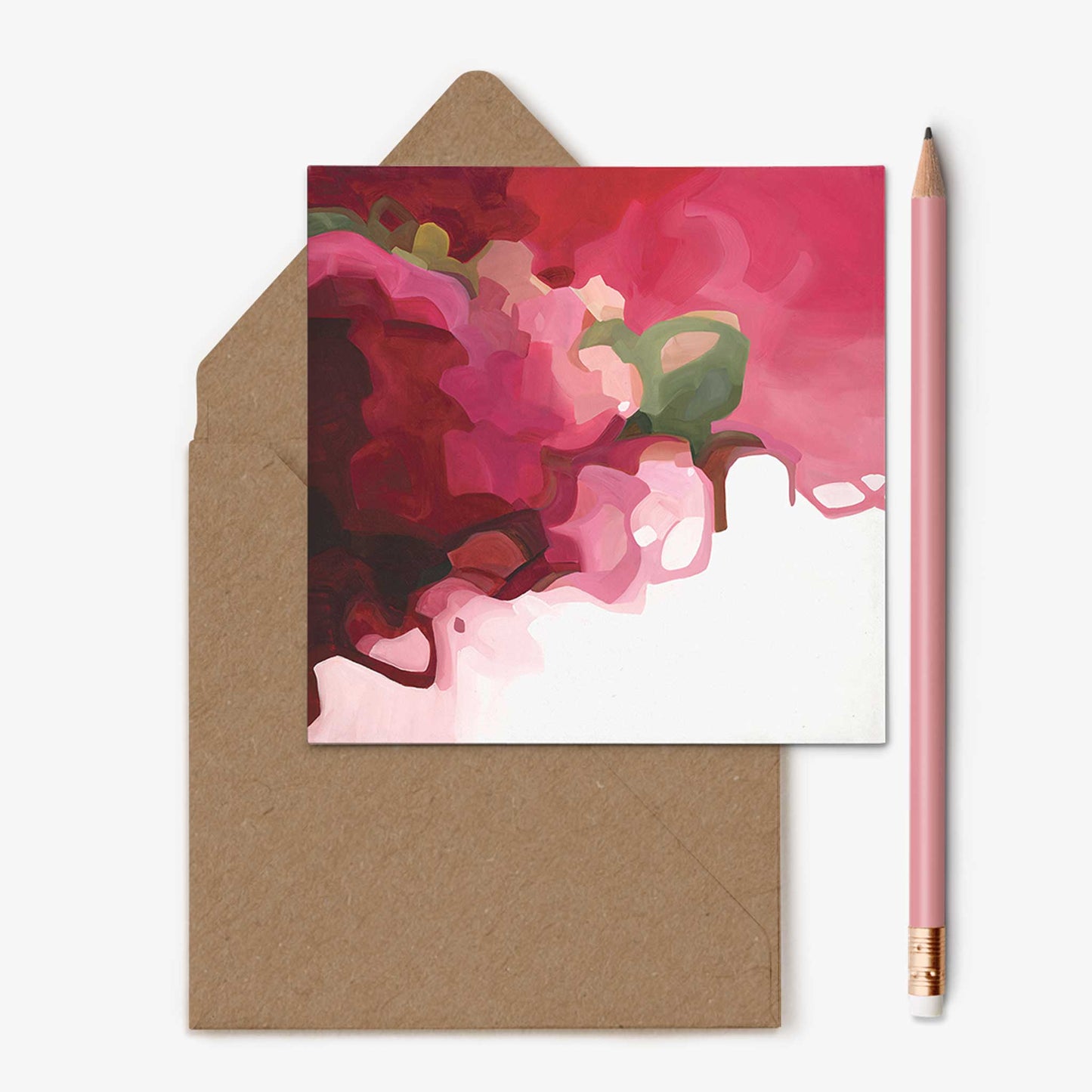 red abstract art greeting card with kraft envelope